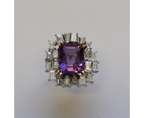 A large amethyst and baguette diamond cocktail ring,&nbsp;stamped 18ct. 
