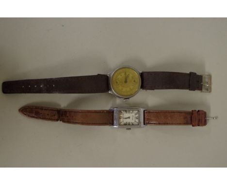 A vintage Pierce Pilot chronograph wristwatch, manual winding, single pusher cal&nbsp;130, on leather strap; together with a 