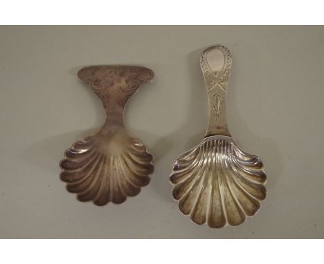 A George III silver caddy spoon,&nbsp;by Peter &amp; Anne Bateman,&nbsp;&nbsp;London 1796; together with a similar example, S