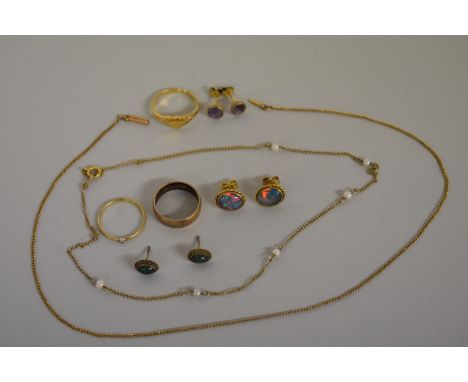 A small quantity of gold and other jewellery,&nbsp;to include a pair of 18ct gold opal ear studs. 