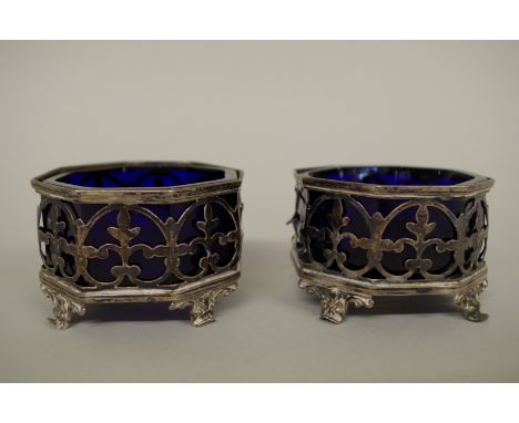 A pair of early Victorian pierced silver salts, by Hawkesworth, Eyre &amp; Co,&nbsp;Sheffield&nbsp;1842, 5cm high, 102g. 