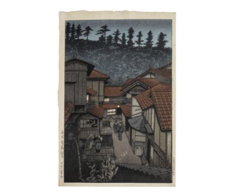 KAWASE HASUI (1883-1957)Taisho era (1912-1926), dated 1924An oban tate-e print, titled Iwami, Arifuku onsen (Arifuku Spa, Iwa
