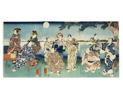 UTAGAWA KUNIYOSHI (1797-1861)Edo period (1615-1868), circa 1847-1852An oban tate-e triptych print titled Tenpozan no noryo (C