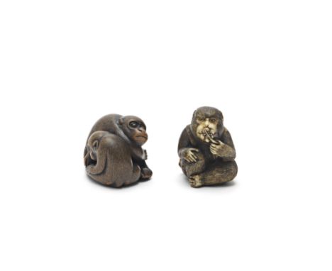 TWO NETSUKE OF MONKEYSEdo period (1615-1868) to Meiji era (1868-1912), 19th centuryThe first wood with a monkey and their chi