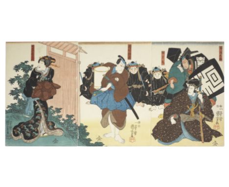 UTAGAWA KUNIYOSHI (1797-1861)Edo period (1615-1868), circa 1847-1852An oban tate-e triptych and a diptych (incomplete sheets 