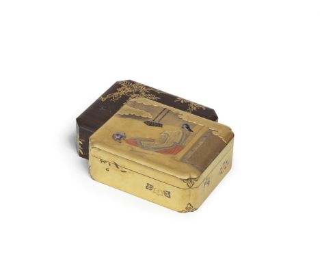 AN INLAID LACQUER BOX AND COVER IN THE FORM OF TWO OVERLAPPING ANGLED RECTANGLESEdo period (1615-1868) or Meiji era (1868-191