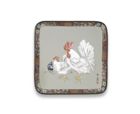 KINZAN COMPANYA Cloisonné-Enamel Rounded Square Tray Meiji era (1868-1912), late 19th/early 20th centuryConceived in the mann