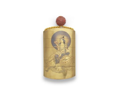 A GOLD-LACQUER FOUR-CASE INROBy Koma Koryu, Edo period (1615-1868), 19th centuryThe kinji ground decorated in gold, silver, a