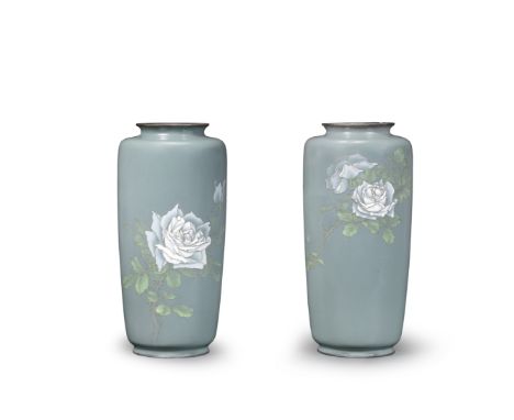 ANDO JUBEI COMPANYA Pair of Cloisonné-Enamel Tall Baluster Vases Meiji (1868-1912) or Taisho (1912-1926) era, early 20th cent