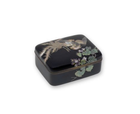 A CLOISONNÉ-ENAMEL ROUNDED RECTANGULAR BOX AND COVERMeiji era (1868-1912), late 19th/early 20th centuryWorked in silver of va