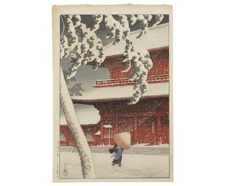 KAWASE HASUI (1883-1957)Taisho era (1912-1926), dated 1924An oban tate-e print; titled along the left margin Shiba Zojo-ji (Z
