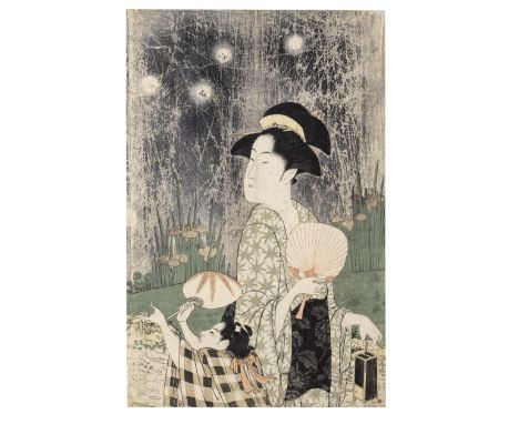 EISHOSAI CHOKI (ACTIVE CIRCA 1772-EARLY 1800s)Edo period (1615-1868), circa 1793An oban print of a summer evening depicting a