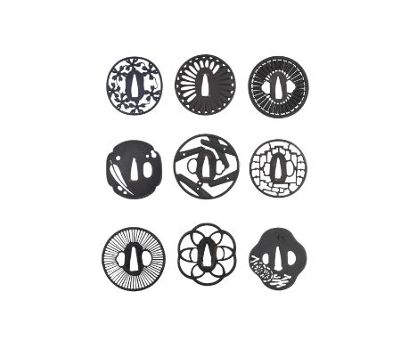 NINE IRON TSUBA (SWORD GUARDS)Momoyama (1573-1615) or Edo (1615-1868) period, 16th to 19th centuryAll unsigned except the fou