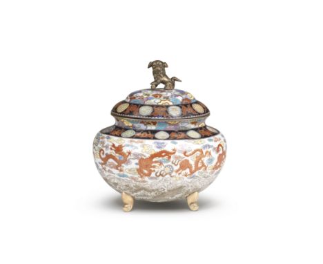 A CLOISONNÉ-ENAMEL KORO (INCENSE BURNER) AND COVERMeiji era (1868-1912), late 19th/early 20th centuryWorked in silver wire of