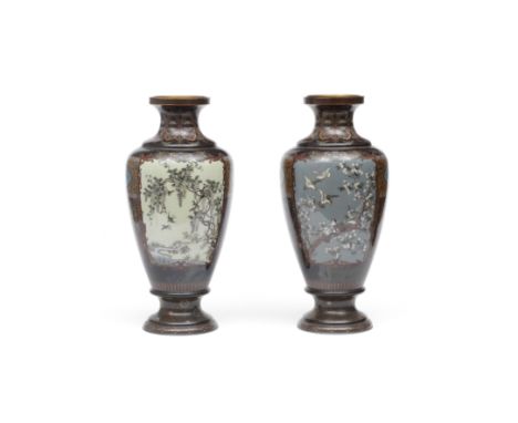 OTA TOSHIRO (1869-1940)A Pair of Cloisonné-Enamel Tall Baluster Vases Meiji era (1868-1912), late 19th/early 20th centuryFine