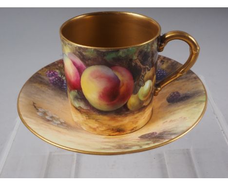 A Royal Worcester cabinet cup and saucer, decorated peaches, apples, grapes and blackberries, by R AustinCondition:Some very 