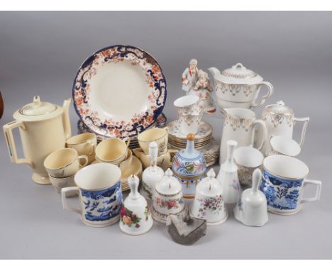 A Johnson Bros Art Deco inspired coffee set, a bone china gilt decorated part tea and coffee service, a number of ceramic bel