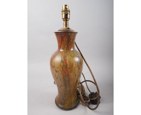 An art glass baluster vase, now converted to a table lamp 