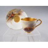 A Royal Worcester cabinet cup, decorated cows, by Harry Stinton (chip to base), a similar cabinet