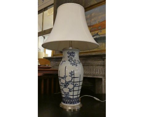 RALPH LAUREN TABLE LAMP, of outsize proportions, blue and white Chinese style porcelain with shade, 83cm H. 