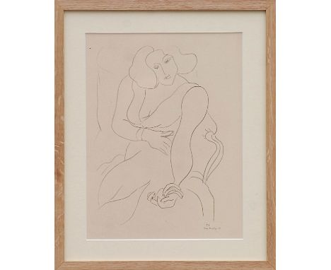 HENRI MATISSE 'Seated Woman with Cigarette - E4', 1943, rare collotype, printed by Martin Fabiani, Edition: 30, 32cm x 25cm, 