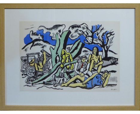 FERNAND LEGER 'La partie de la campagne', 1951, original lithograph, printed by Mourlot Frères, Paris, initialled in the plat