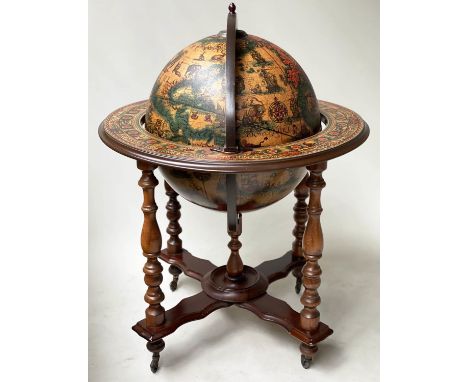 GLOBE COCKTAIL CABINET, in the form of an antique terrestrial globe with missing lid, 100cm H x 72cm. 