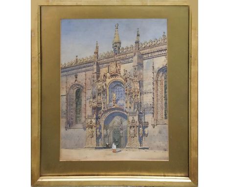 HERBERT MORGAN 'Mosteiro dos Jeronimos Cathedral, Lisboa (Lisbon)', watercolour, 46cm x 30cm, signed and framed. 