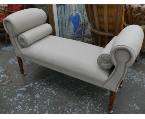 WINDOW SEAT, neutral button upholstered finish, with bolster cushions, 135cm W. 