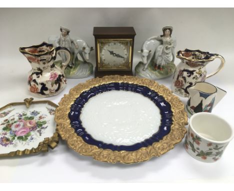 A collection of ceramic items comprising a Meissen plate, two Masons Jugs, Wedgwood Clarice Cliff jug and other items.