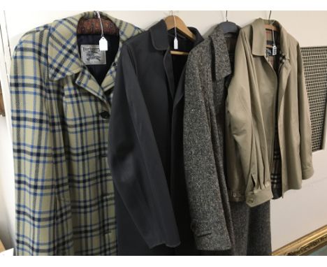 Two vintage Burberry coats a Burberry jacket and Vintage Gannex three quarter length rain coat. (4)