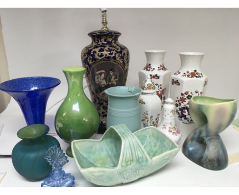 A collection of ceramics including a ceramics lamp Art Deco ceramics art glass and other oddments (a lot)