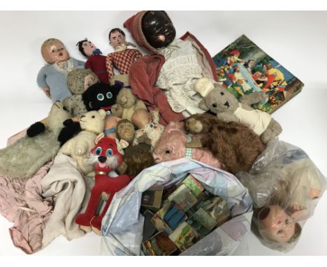 A box containing various dolls, teddy bears and vintage games - NO RESERVE