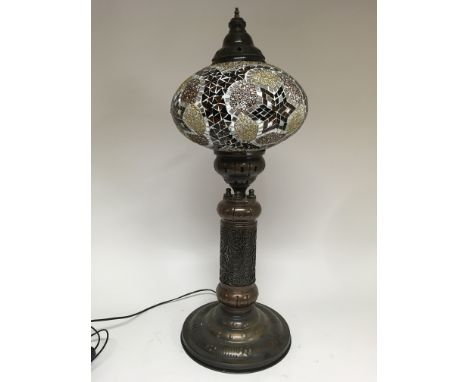 A large Moorish style lamp, in colours of brown, gold and silver. Height 85cm approx - NO RESERVE