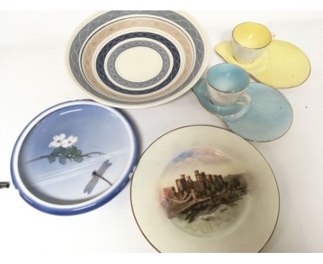 A Royal Worcester plate a view of Conway Castle a Copenhagen dish a large Poole pottery dish a d other ceramics. (a lot)