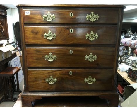 A Georgian mahogany chest of drawers fitted with four long drawers on bracket feet .78 cm by 41 cm Height 85 cm