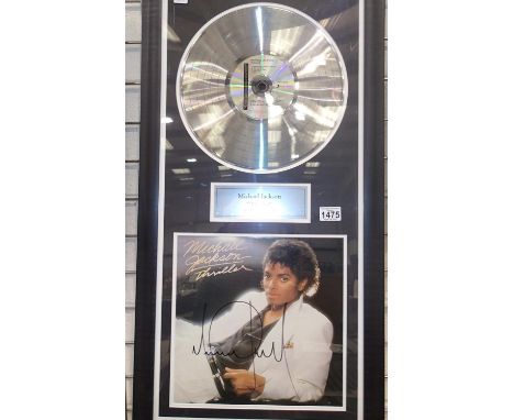 Michael Jackson Thriller signed album cover with COA from Jonathan Grant collectables. Frame size 45cm x 86cm Condition Repor