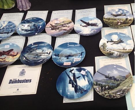 Set of eight Royal Worcester The Dambusters cabinet plates all with certificates and boxes. All plates undamaged and in mint 