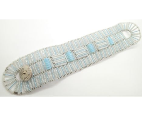 Vintage handmade bead bracelet with 900 grade silver button marked Rosita 