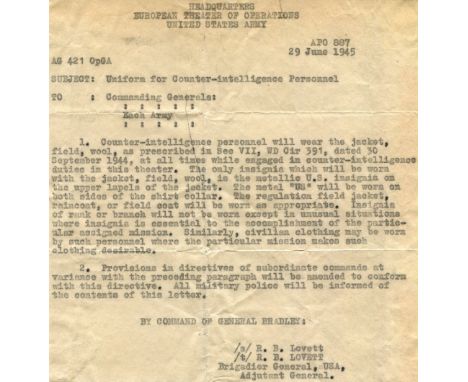 [COUNTER-INTELLIGENCE]: An original World War II date typescript document, unsigned, issued by Brigadier General Ralph B. Lov
