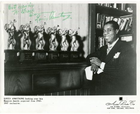 ARMSTRONG LOUIS: (1901-1971) American jazz trumpeter and vocalist. A good vintage signed and inscribed 10 x 8 photograph of S