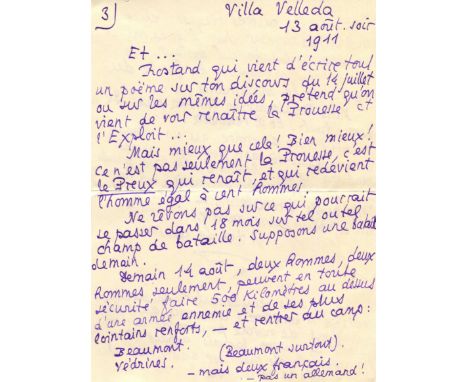 LOUYS PIERRE: (1870-1925) French Poet and Novelist. A very good A.L.S., with his initials, two pages, small 4to, Villa Velled