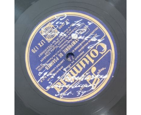 STRAVINSKY IGOR: (1882-1971) Russian composer, pianist and conductor. A cased set of three Columbia 12” 78 RPM records (LFX 1