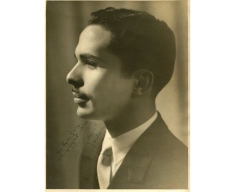 HUSSEIN BIN TALAL: (1935-1999) King of Jordan 1952-99. A fine, early vintage signed and inscribed sepia 7 x 9.5 photograph of