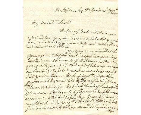 Wilberforce on the difficulties of completing his chapel, St. Paul’s Church, Mill Hill – ‘I scarcely need say that it is a sa