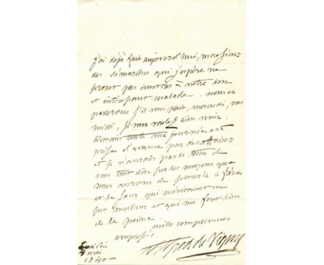 VIGNY ALFRED DE : (1797-1863) Count of Vigny. French Poet, Writer and Translator of Shakespeare. A fine A.L.S., `Alfred de Vi