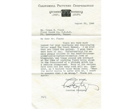 STURGES PRESTON: (1898-1959) American screenwriter, film director & playwright, Academy Award winner. T.L.S., Preston Sturges