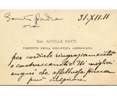 PIUS XI: (1857-1939) Pope of the Catholic Church 1922-39. The personal printed oblong 12mo Visiting Card of the future Pope, 