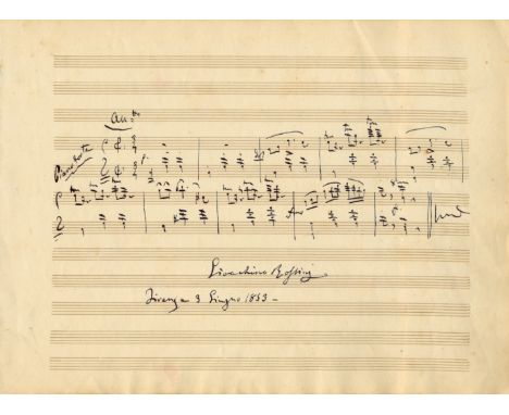 ROSSINI GIOACHINO: (1792-1868) Italian Composer. Rare A.M.Q.S., Gioachino Rossini, one page, oblong folio manuscript paper, F