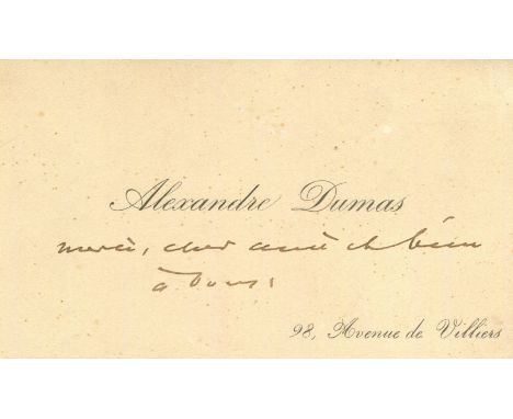 DUMAS ALEXANDRE: Fils (1824-1895) French author and playwright. The personal printed oblong 12mo Visiting Card of Dumas, unsi